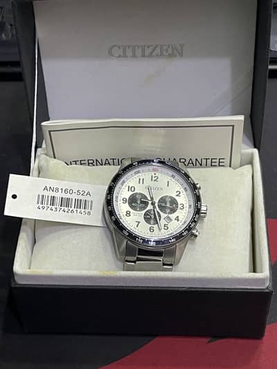 Citizen Chronograph Watch White Dial Stainless Steel Box & Papers