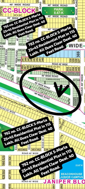 792 no. CC-BLOCK 5-Marla (25 by 45) Residential Plot in 115 Lakh. All dues clear Deal, 40 Feet Road. Map Paid. Best Location For Constructing Your Dream House In Bahria Town Lahore