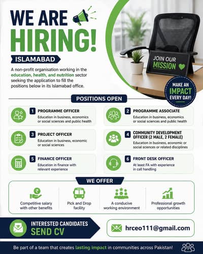 Programme officer, Finance and front desk officer