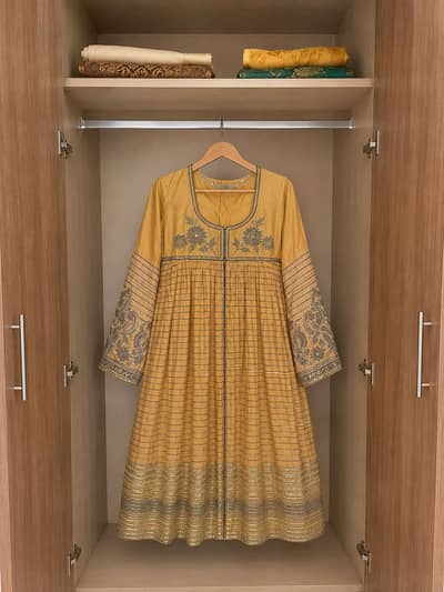 Elegant Mustard Yellow Embroidered Dress with Floral Detailing