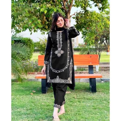 Black Shamoz Silk 3-Piece Eid Wedding Suit with Sequin Embroidery