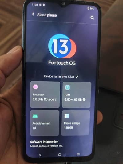 vivo y33s 8+4 128 memory only glass change all ok pta aproved only phn
