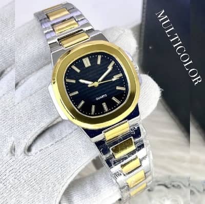 Mens Square Watch Black Dial Steel Chain Strap