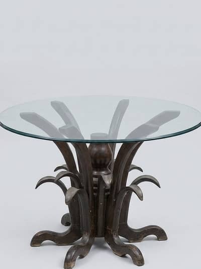 Round Glass Top Wooden Table for Sale (Excellent Condition)