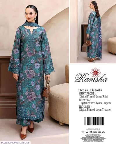 Premium Digital Print 3-Piece Unstitched Lawn Suit Emerald Green