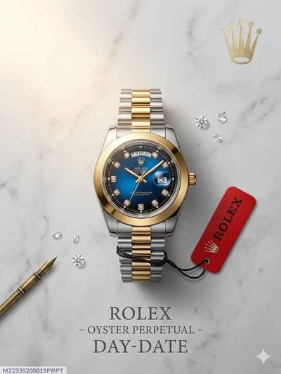 Rolex Semi Automatic Watch Blue dial with golden silver strap