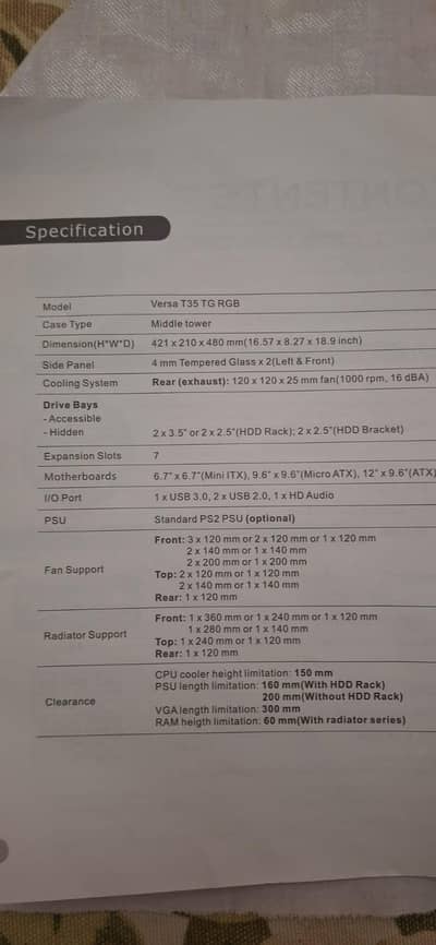 VERSA T35 TG RGB TEMPERED GLASS MID TOWER CASING
