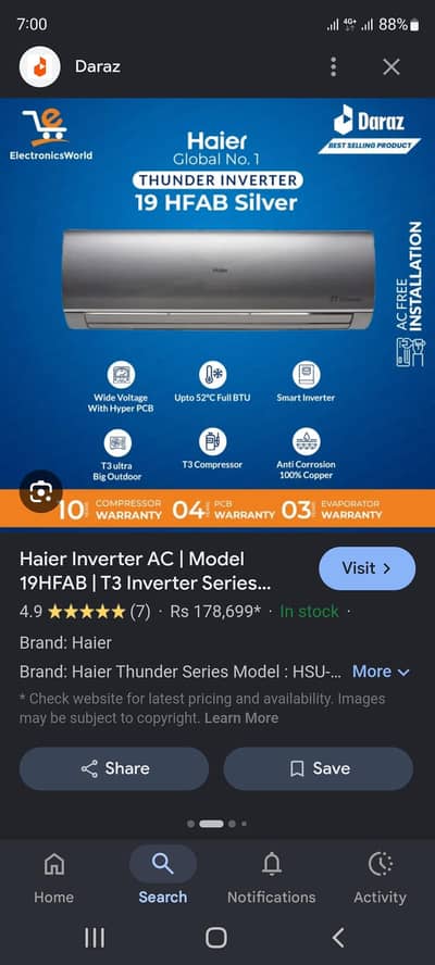haier new a. c t3