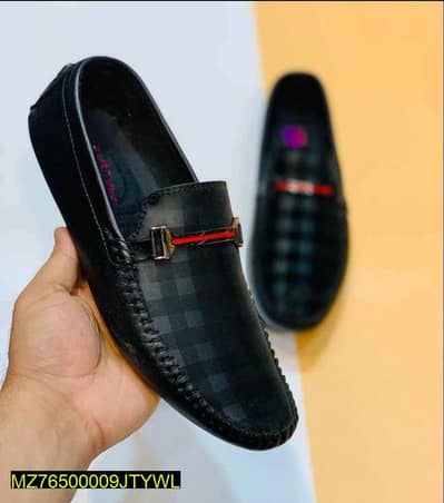 Men's Black Checkered Rexine Loafers with Buckle & Red Gold Accents