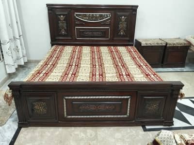 Double bed for sale along with mattress & two side table