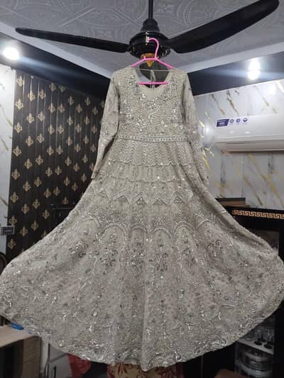 Akber Aslam Heavy Silver Colour Stitched Dress 1 Hour Use On Walima