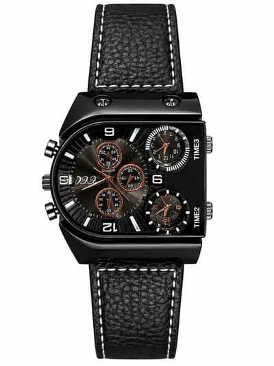 Luxury Men's Dual Display Fashion Watch  Imported Black Leather Strap