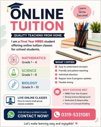 Online Maths science and biology teacher