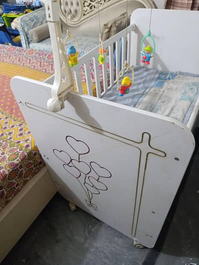 White Wooden Baby Cot – With Bed Set