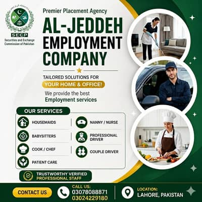 Cook,House Maid, Babysitter, Patient Care, Nanny, Nurse, Driver, Chef
