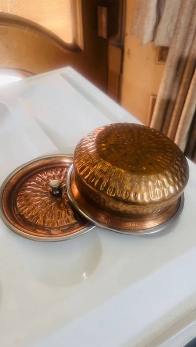 Brass insulated serving bowl with lid