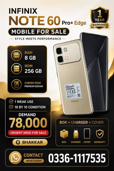 Infinix note 60 pro edge 10/10 condition just box opened nee for sale