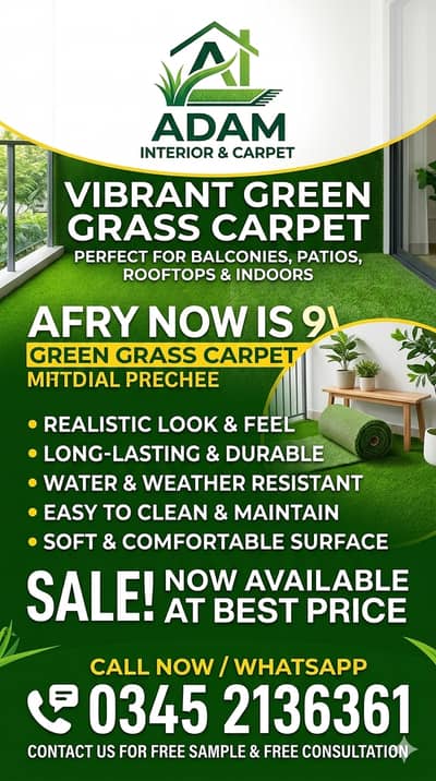 Artificial Green Grass Carpet for Balcony & Roof | ADAM INTERIOR