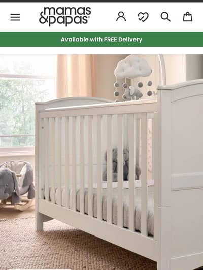 Premium White Wooden Baby Cot / Crib with Mattress for Sale