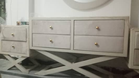 Half white bed dressing table and sides tables.