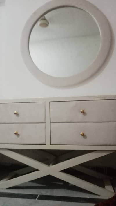 Half white bed dressing table and sides tables.