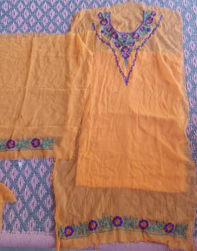 Unstitched Mustard Chiffon Embroidered Shirt with Inner (Shameez)