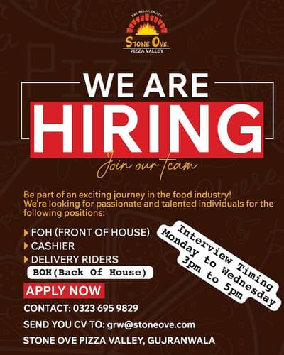 STAFF HIRING FOR STONE OVE (PIZZA VALLEY) GRW