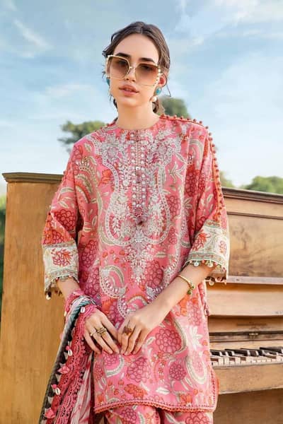 Maria. b Original Lawan 3pc suit embroidered pink cod All pakistan