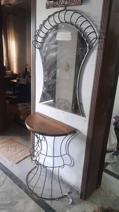 Elegant Wrought Iron Console Table with Matching Wall Mirror