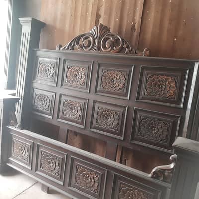 wooden gujrati bed with aide tables and dressing