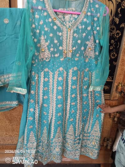 Sky Blue Fancy Embroidered Frock with Dupatta – Large/XL