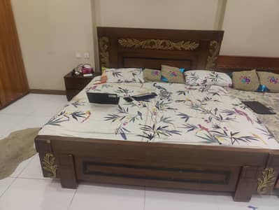 King size pure sheehsam bed with two side tables and dressing table
