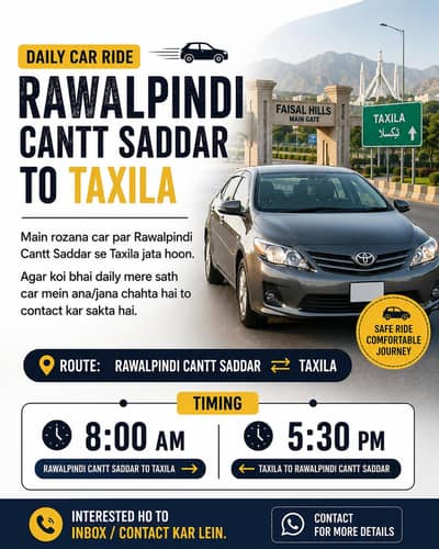 pick & drop service  rawalpindi saddar to B 17 ,HIT , Faisal Hills, ta