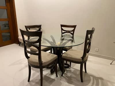 4-Seater Dining Table Set with Glass Top