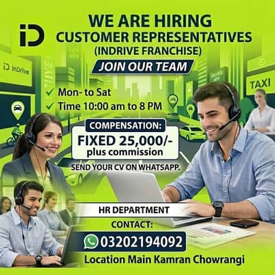 We are hiring customer Representative (InDrive Franchise ) 03202194092