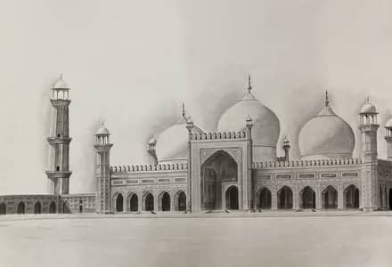 Badshahi masjid charcoal sketch