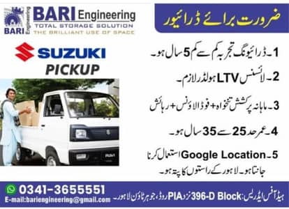 Driver / Driver Jobs / Driver for Office / Male Staff Required