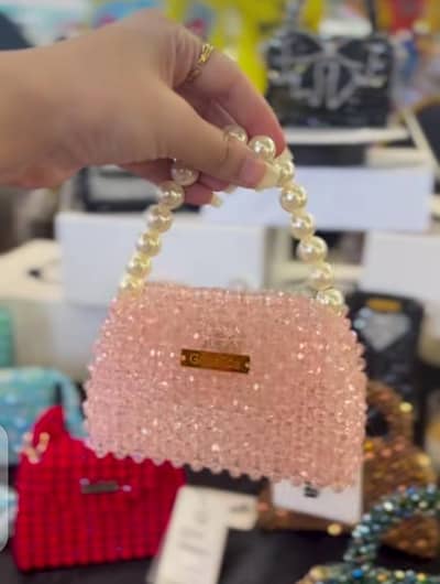 `Pearl Beaded Mini Handbag Pink - Branded - Karachi Lyari`