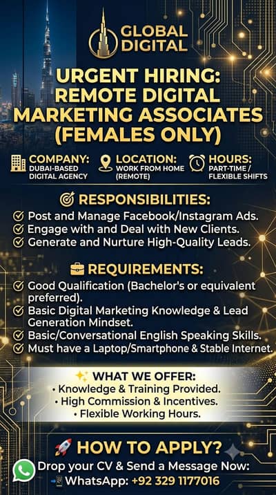 Urgent Hiring: Remote Digital Marketing Associate (Females Only)