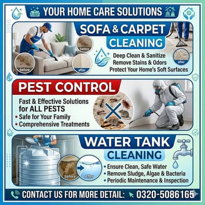 Sofa & Carpet Rugs Cleaning and dry, Water tank cleaning