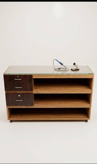 Mazboot Wooden Workbench/Table - Glass Top (Best Condition)