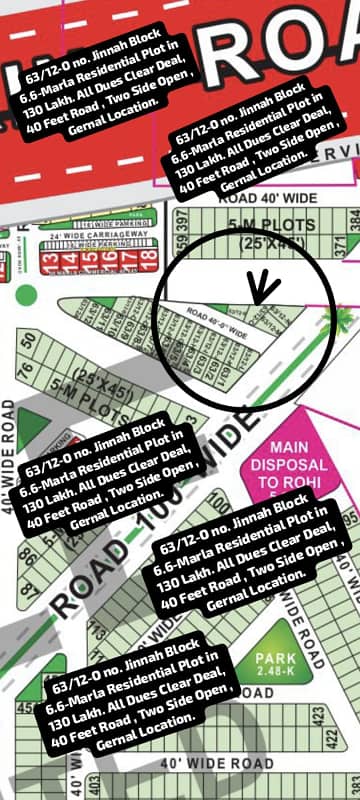 63/12-O no. Jinnah Block 6.6-Marla Front 23.6 Back 44.11 Right 59.6 Left 39.8 Residential Plot with Two Side Openin 130 Lakh. All Dues Clear Deal, 40 Feet Road. Gernal Category. Best Location For Constructing Your Dream House In Bahria Town Lahore.
