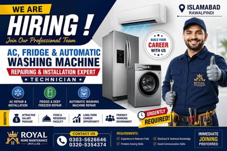 Expert AC, Fridge Automatic Washing Machine Repair Technician Requird