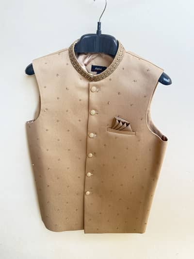 Elegant Golden Beige Brand New Weeding Waistcoat |Mehndi & Barat