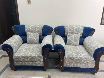 5-Seater sofa set (3+1+1) -  Blue Valvet & Premium Condition