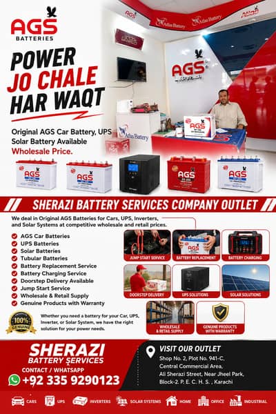 Original AGS Car Battery, UPS Solar Battery Available Wholesale Price.
