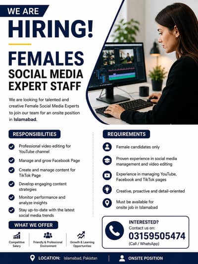 Female Social Media Expert Staff (Onsite Position)