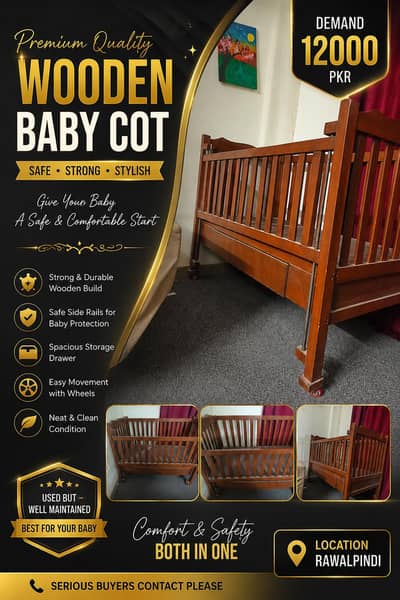 Wooden Baby Cot / Crib For Sale