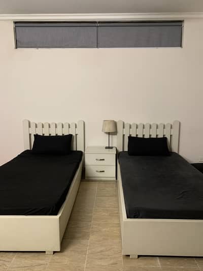 Pair of single white beds, custom made