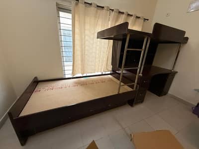 Space-Saving Double Bunk Bed with Study Table & Storage Drawers
